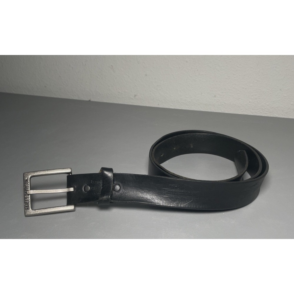 Vintage Harley Davidson Black Leather Belt Mens Size 42 Shield Logo
